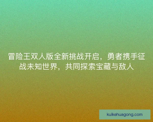 冒险王双人版全新挑战开启，勇者携手征战未知世界，共同探索宝藏与敌人